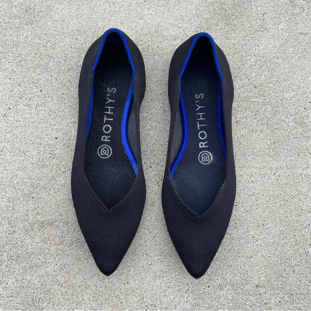 Rothy’s Black The Point Knit Ballet Flats size 6.5 - Picture 1 of 11